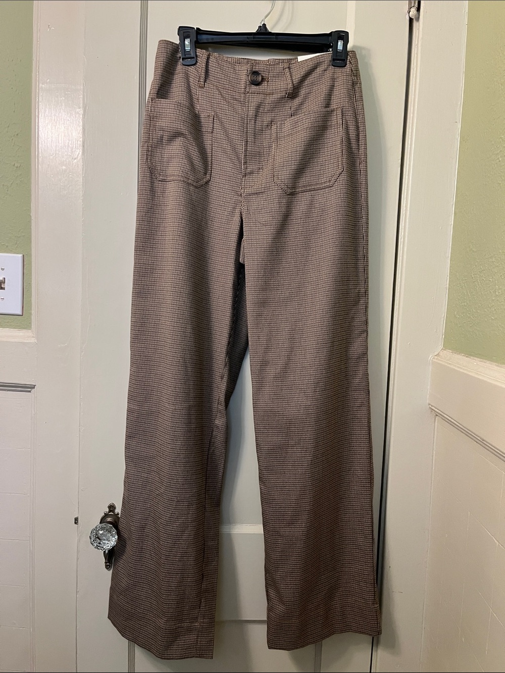 a.n.a Brown Plaid Wide-Leg High Waist Patch-Pocket Pants